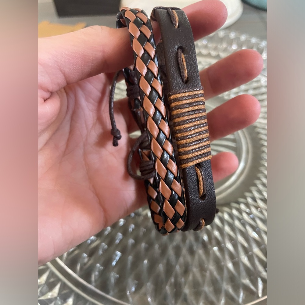Brown Braided & Wrapped Leather Bracelet Set